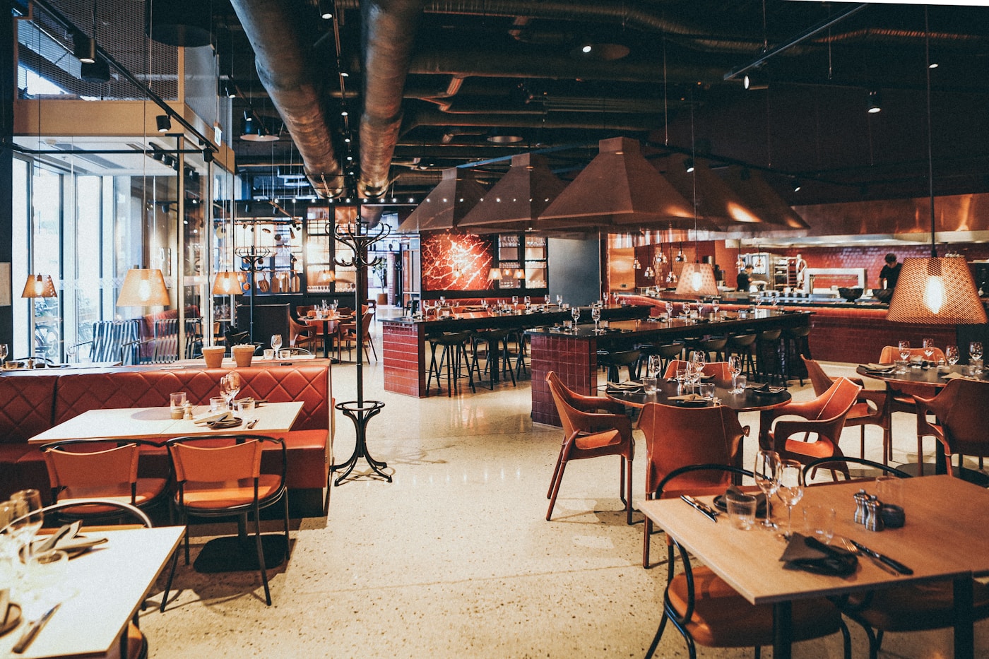 Warm restaurant dining room